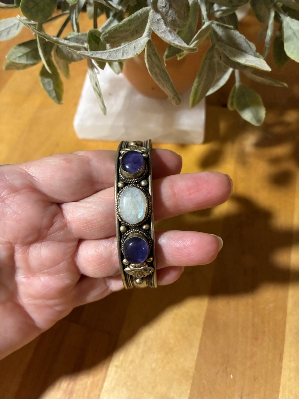 Vintage moonstone and amethyst glass or amethyst stone bracelet